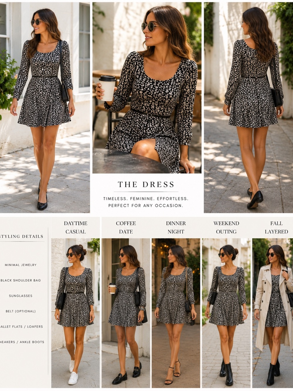 Forever 21 Black Floral Scoop-Neck Long-Sleeve Mini Dress